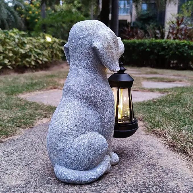 Dog Solar Garden Statues,Resin Dog Figurine Decorations with Solar Lights Lantern, Outdoor Decor Art for Lawn,Yard,Unique Housewarming Gift for Garden Home by GreenHaven Gardens