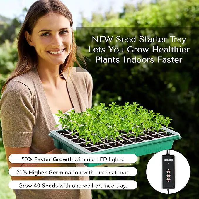 Upgraded Seed Starter Tray with Grow Lights and Heat Mat, 3-in-1 Soil Meter, & Sticky Gnat Traps, 40-Cell Seed Growing Tray, Germination & Plant Propagation Station for Indoor Plants by GreenHaven Gardens