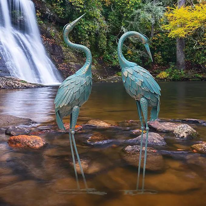 35-40 Inch Standing Garden Crane Statues for Outdoor Set of 2 Metal Birds Garden Sculptures Yard Art for Home Backyard Patio Lawn Decoration by GreenHaven Gardens