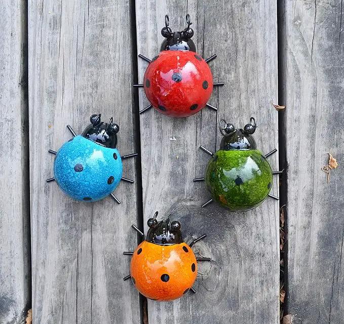 GIFTME 5 Metal Garden Wall Art Decorative Set of 4 Cute Ladybugs Outdoor Wall Sculptures by GreenHaven Gardens