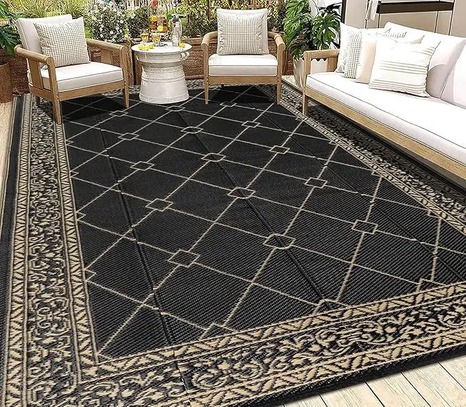 HEBE Outdoor Rug Waterproof 8x10, Reversible Plastic Straw Rug RV Camping Rug, Indoor Outdoor Patio Mat Clearance, Outside Carpet for Porch,Deck,Camper,Balcony,Backyard,Picnic by GreenHaven Gardens
