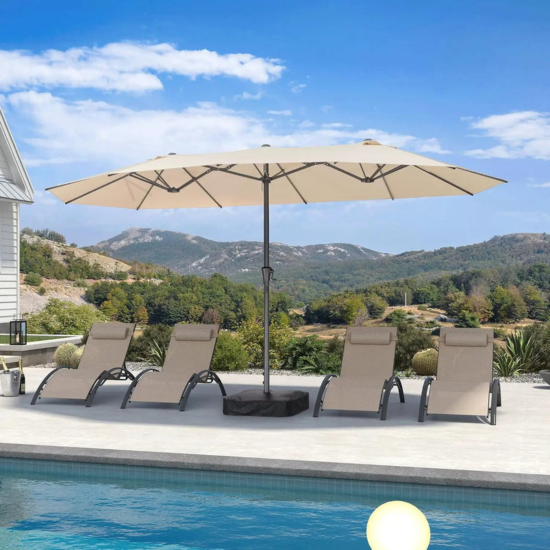 PURPLE LEAF 14ft Patio Market Umbrella Outdoor Double-Sided Umbrella with Base and Crank Rectangle Table Umbrella for Pool Deck Garden, Khaki by GreenHaven Gardens