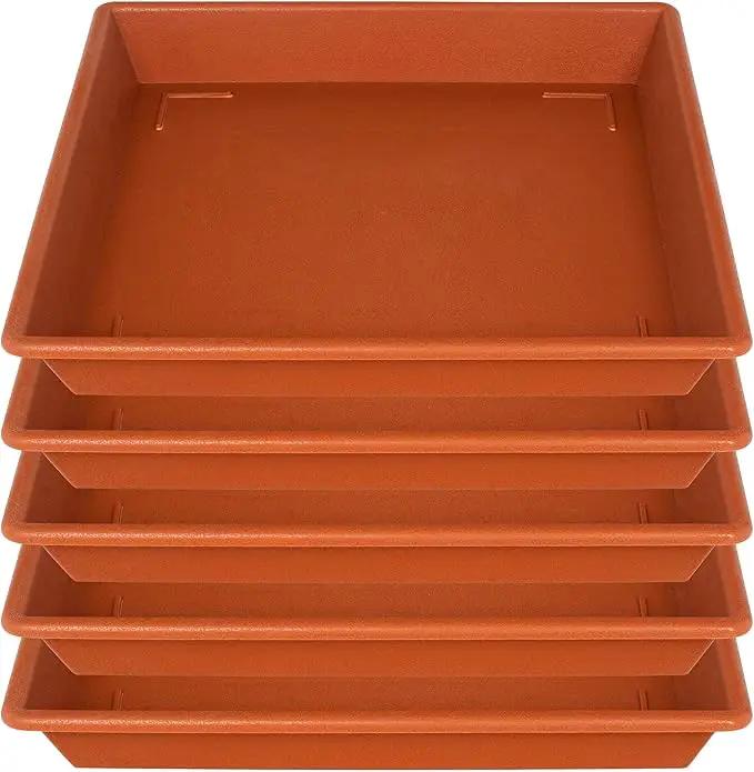 Square Plant Saucer 16 Inch 5 Pack, Plant Stand Plant Trays for Pots Heavy Duty Plastic Plant Saucers for Indoors Outdoors, No Holes Terracotta Plant Lover Gardening Gifts by GreenHaven Gardens