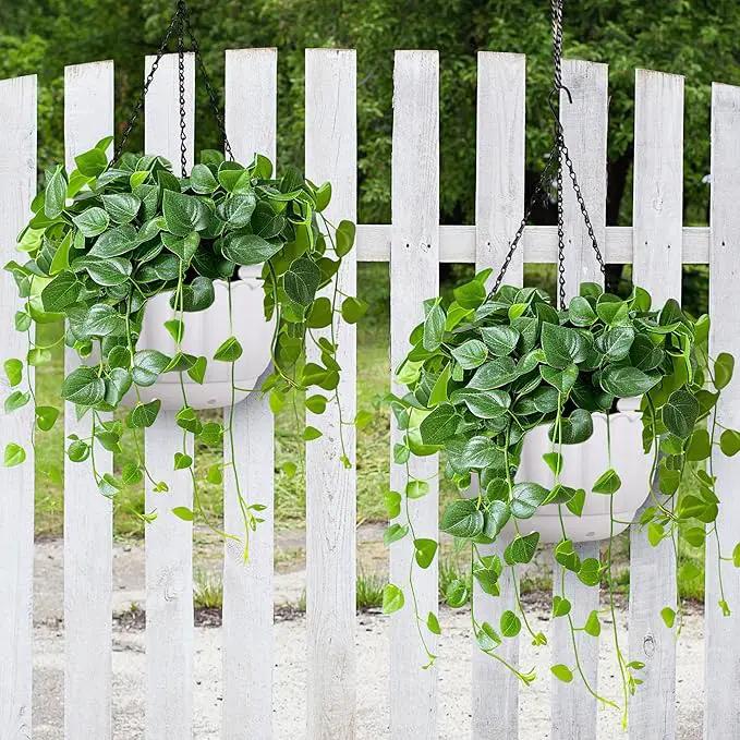 YIKUSH Planters for Outdoor Plants 2 Pack White Plant Pots with Drainage Hole and Absorbing Tray Hanging Planters for Indoor Plants (12 inch, 3 Hooks) by GreenHaven Gardens