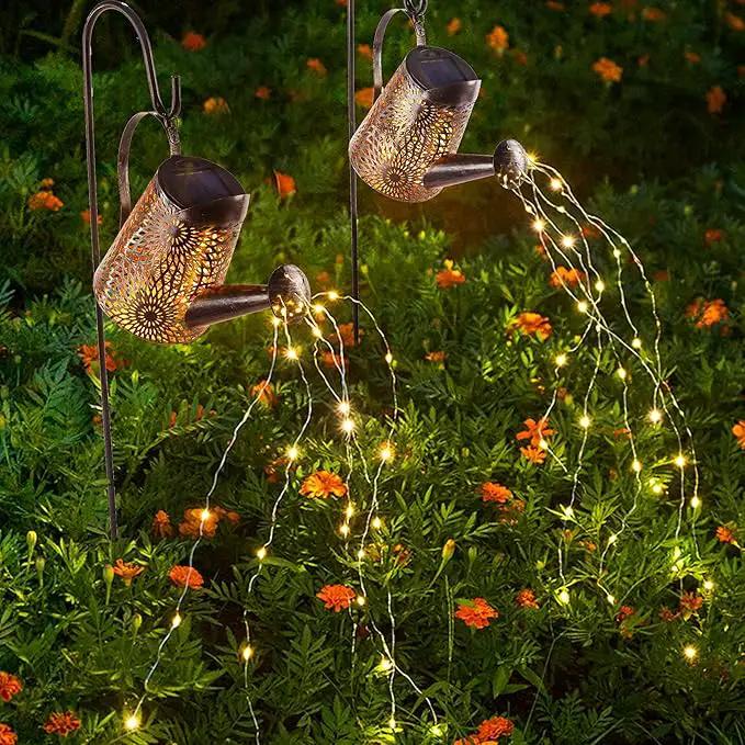 Glintoper 2 Pack Outdoor Solar Watering Can Garden Lights, Metal Waterfall Figurine Lights with Shepherd Hook, Decorative Yard Art for Mom, Mothers Day Ideal Gifts, for Patio Walkway Pathway Lawn by GreenHaven Gardens