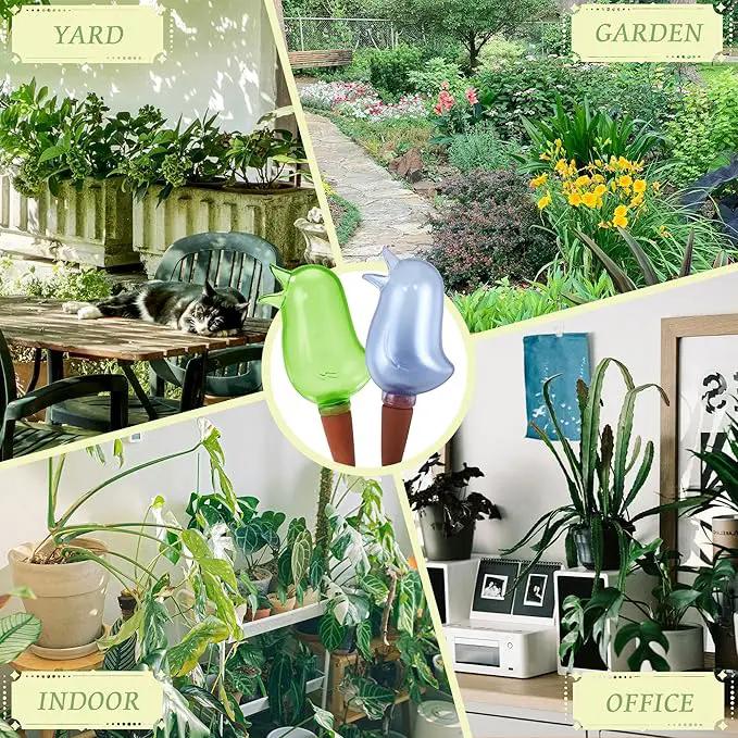 4 Pack Self Watering Spikes, Indoor Plant Watering Globes, Bird Shape Automatic Irrigation Spikes,Plant Watering Devices (Green&Blue) by GreenHaven Gardens