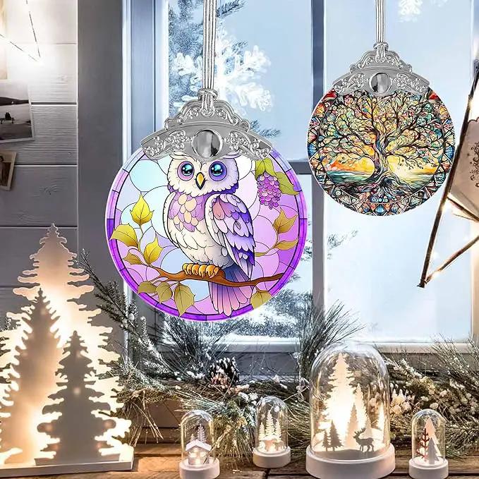 Stained Glass Suncatcher, Jocidea Owl Ornament, Christmas Ornaments, Holidays Ornaments, Christmas Tree Decor, Owl Decor for Home, Owl Gifts by GreenHaven Gardens