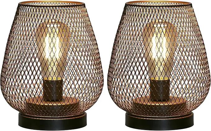 JHY DESIGN Set of 2 Metal Cage LED Lantern Battery Powered Cordless Accent Light with LED Great for Weddings Parties Patio Events for Indoors Outdoors by GreenHaven Gardens