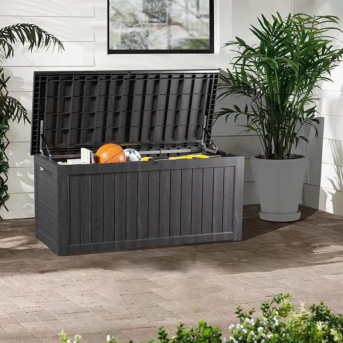 Heavy-Duty 270 Gallon Waterproof Deck Storage Box, Outdoor Storage for Garden & Patio, Lockable Resin Storage Chest for Pool Accessories, UV-Resistant, Onyx Black by GreenHaven Gardens