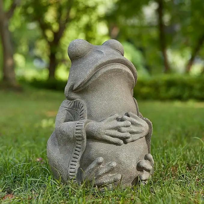 Glitzhome MGO Faux Concrete Zen-Style Frog Garden Statue Indoor and Outdoor Decoration, 16.75" H by GreenHaven Gardens