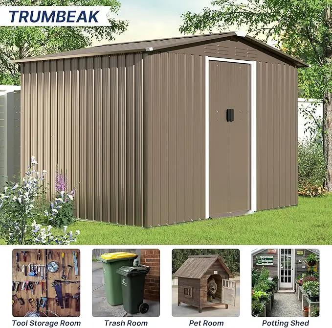 8FT x 6FT Metal Outdoor Storage Shed,Utility and Tool Shed Storage House w/Lockable Sliding Doors & Air Vent,Garden Shed for Backyard,Garden,Patio,Lawn