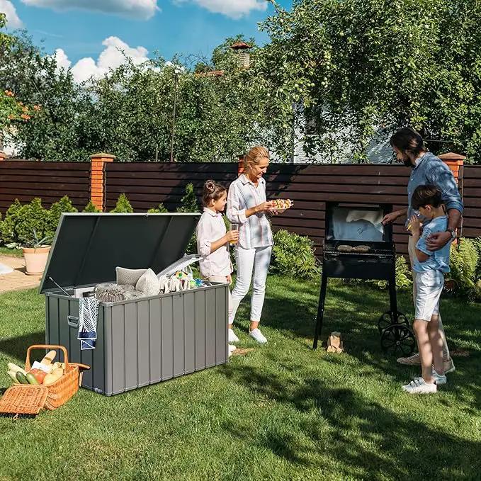 Domi Deck Box 200 Gallon, Waterproof Lockable Steel Outdoor Storage Container for Outside Cushions, Garden Tools and Pools Equipment(Gray) by GreenHaven Gardens