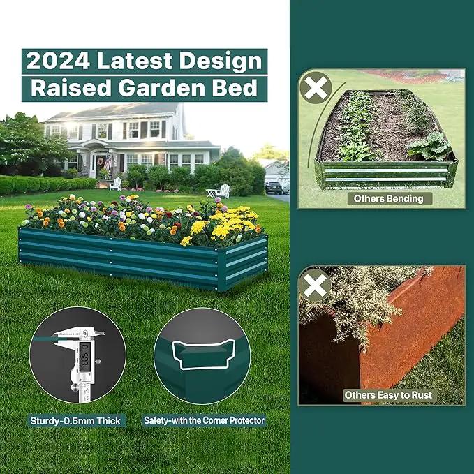 Raised Garden Bed Green, 8x4x1FT Garden box Outdoor for Gardening Vegetables Flower, Garden Raised Planter Box Large, Metal Raised Bed by GreenHaven Gardens