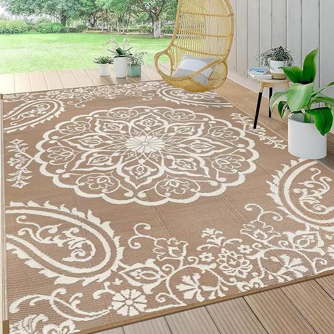 Pauwer Waterproof Outdoor Rug 5x8, Reversible Plastic Straw Patio Camping Rug, Indoor Outdoor RV Mat Carpet for Deck, Camper, Porch, Balcony, Backyard, Picnic, Boho Brown by GreenHaven Gardens