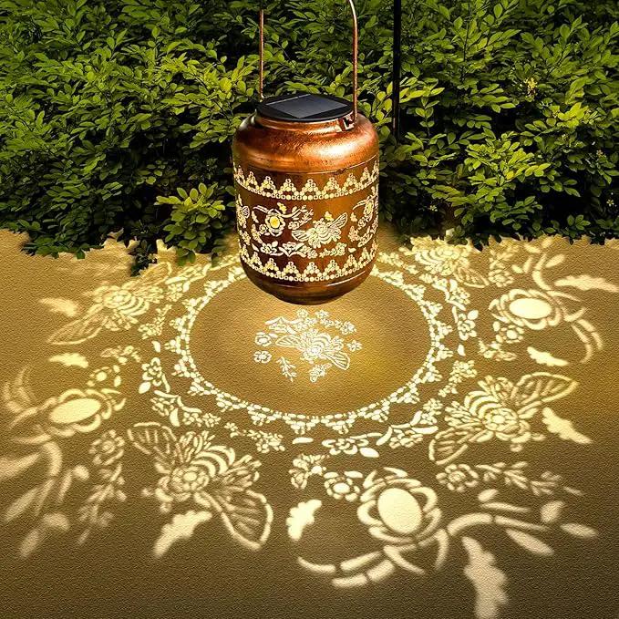 2Pack Bee Solar Lanterns Outdoor Hanging Waterproof Lanterns Garden Decor Christmas Gifts for Women Mom Grandma Metal Solar Lights Decoration Outside for Yard, Patio,Pathway Landscape by GreenHaven Gardens
