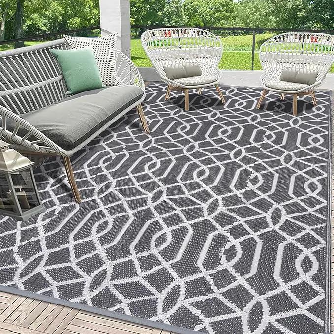 HEBE Outdoor Rug Waterproof 6x9, Reversible Plastic Straw Rug RV Camping Rug, Indoor Outdoor Patio Mat Clearance, Outside Carpet for Porch,Deck,Camper,Balcony,Backyard,Picnic by GreenHaven Gardens