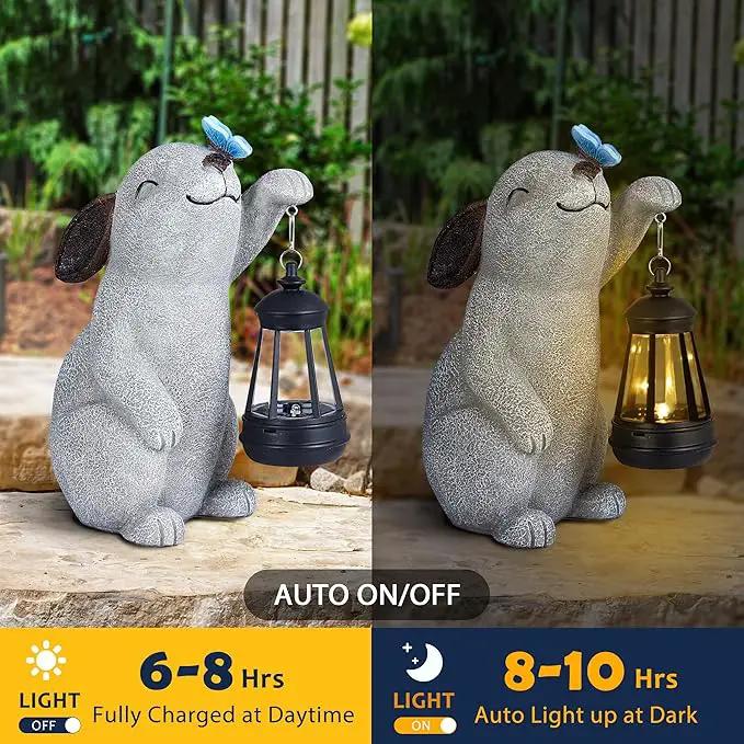 Solar Rabbit Statues for Garden Decor - Outdoor Bunny Figurine with Solar Lantern for Yard Patio Lawn Balcony Ornaments - Garden Gifts for Mothers Day, Grandma, Easter
