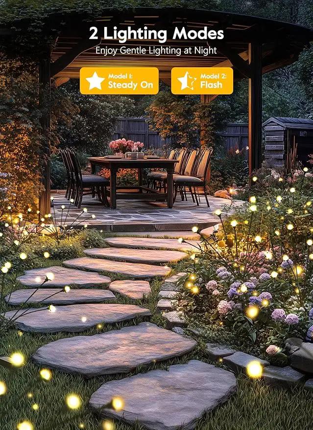 Solar Garden Lights - 8 Pack 12 LED Solar Firefly Lights with 2 Lighting Mode, Sway by Wind, Waterproof Solar Outdoor Light for Yard Patio Walkway Decoration, Warm White by GreenHaven Gardens