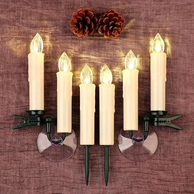 Set of 24 Ivory Flameless Window Candles, 4”H Battery Operated LED Flickering Taper Candles with Remote and Timer, Warm White Candlelight, Ideal for Chandelier/Birthday/Christmas/Party Decor by GreenHaven Gardens