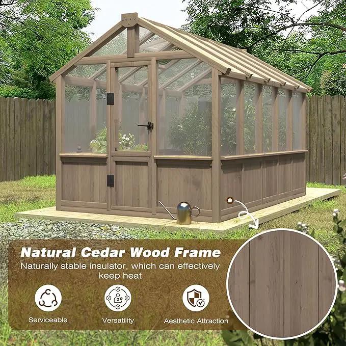 6x10 FT Green House for Outdoor, 6MM Thick Polycarbonate Panel Wooden Walk-in Greenhouse Kit with Lockable Door and Adjustable Roof Vent, Backyard Garden, Light Mocha Brown by GreenHaven Gardens