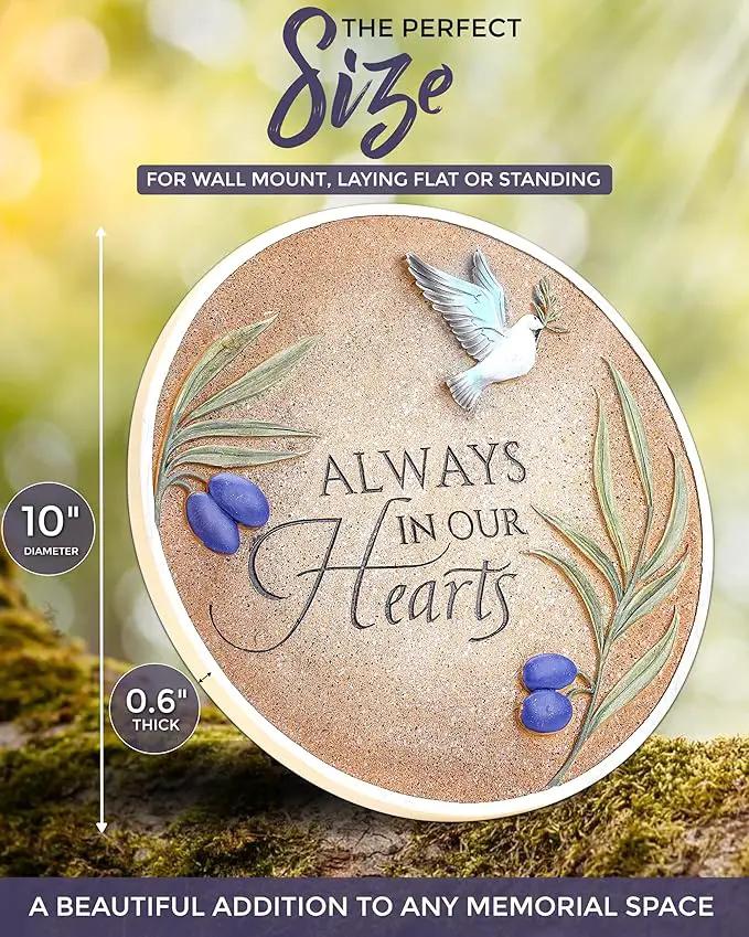 10-Inch Garden Memorial Stone with Included Plaque Stand & Sympathy Card, Memorial Plaques for Outdoors with Peace Dove Amongst Olive Branches, Memorial Stepping Stone for Loss of Loved One by GreenHaven Gardens