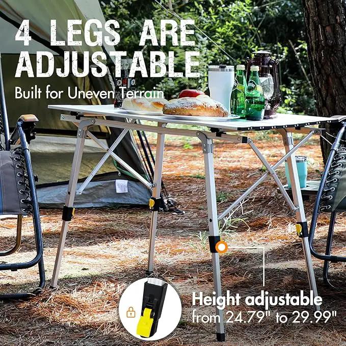 PORTAL Camping Table Portable Foldable with Adjustable Legs, Aluminum Folding Table Roll Up Table with Carrying Bag for Outdoor, Beach, Picnic, Backyards, BBQ and Party, Silver, Big by GreenHaven Gardens