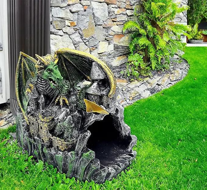 Magical Dragon Statue Gutter Downspout Extender, Garden Ornament, Decor Downspout Diverter, Perfect Rain Diverter for 3"x4" Downspouts, Eco-Friendly Resin, Perfect Outdoor Decor Gift by GreenHaven Gardens