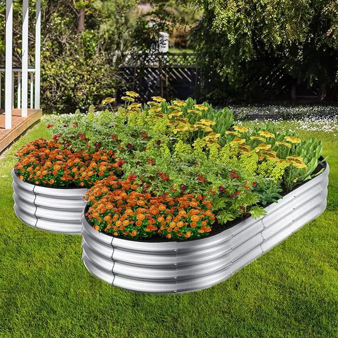 Raised Garden Bed Kit, 4x2x1 ft Galvanized Planter Box Outdoor with Safety Edging, Large Metal Raised Beds for Gardening Vegetables Flower Herb (Silver) by GreenHaven Gardens