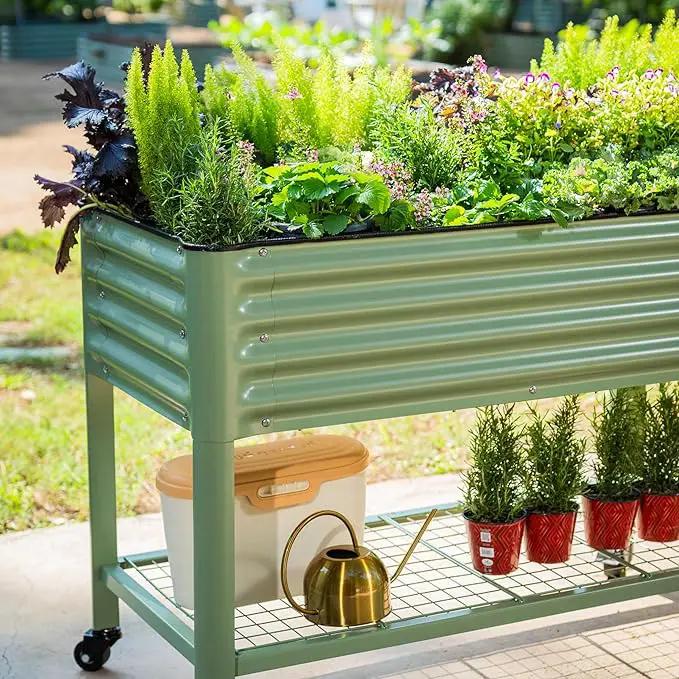 Elevated Raised Garden Bed-V Series, 2' x 4' Garden Beds with Legs & Storage Rack for Patio Porch, 700 Lbs Weight Capacity, Outdoor Planter Boxes for Gardening Herbs Vegetables Flowers, Olive Green by GreenHaven Gardens