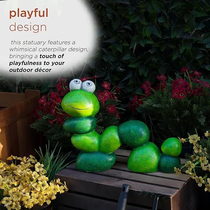 Alpine Corporation YEN608SLR Caterpillar Statue with Light Up Eyes, Solar Powered LED Caterpillar Garden Statue, 16" H, Green by GreenHaven Gardens
