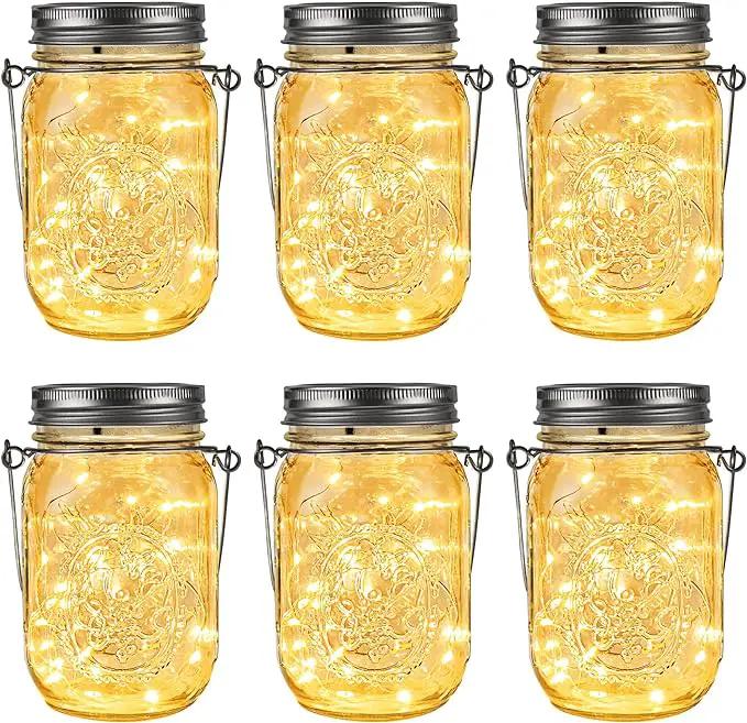 GIGALUMI Hanging Mason Jar Solar Lights, 6 Pack 30 Led Tinplate Lids Hanging Solar Lanterns Outdoor Waterproof, Hangers and Jars Included, Outdoor Decor for Balcony, Garden, Patio, Yard, Wedding by GreenHaven Gardens