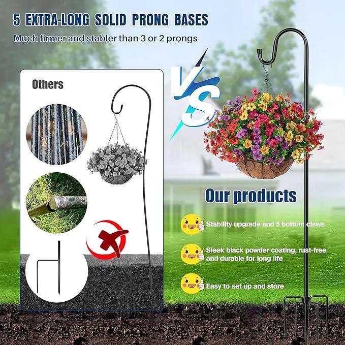 Ottsuls Shepherds Hooks for Outdoor - 60" Heavy Duty Bird Feeder Pole with 5 Prong Base, Adjustable Stand Hanger for Garden Plant, Hummingbird Feeder, Lantern Lights - Haning Wedding Decor (1 Pack) by GreenHaven Gardens