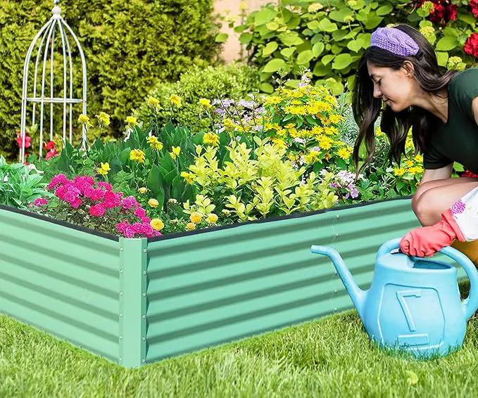 Domi Galvanized Raised Garden Bed, Outdoor Planter Garden Boxes Large Metal Planter Box for Gardening Vegetables Fruits Flowers, Green (8x4x1.5ft) by GreenHaven Gardens