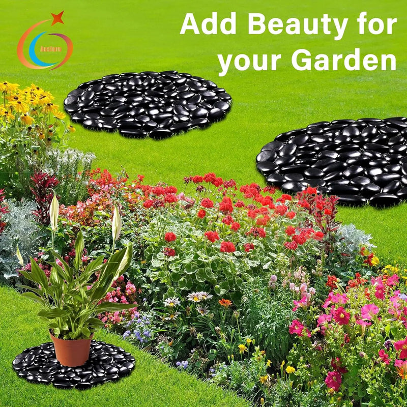 10in River Rock Stepping Stones Set - 6 Pack | Polished Pebble | Long-Lasting PVC Mesh Backing | Perfect for Garden Paths and Lawns Outdoor Landscaping Decoration | Black Circle by GreenHaven Gardens