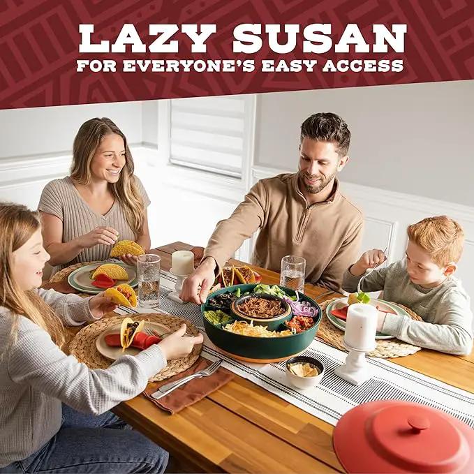 Taco Tuesday Kit - Taco Bar Serving Set for a Party - 30oz Heated Pot, 4 Taco Holders, & Detachable Lazy Susan Tray - Taco Night Fiesta – Unique Couple & Housewarming Gift Set Ideas by GreenHaven Gardens