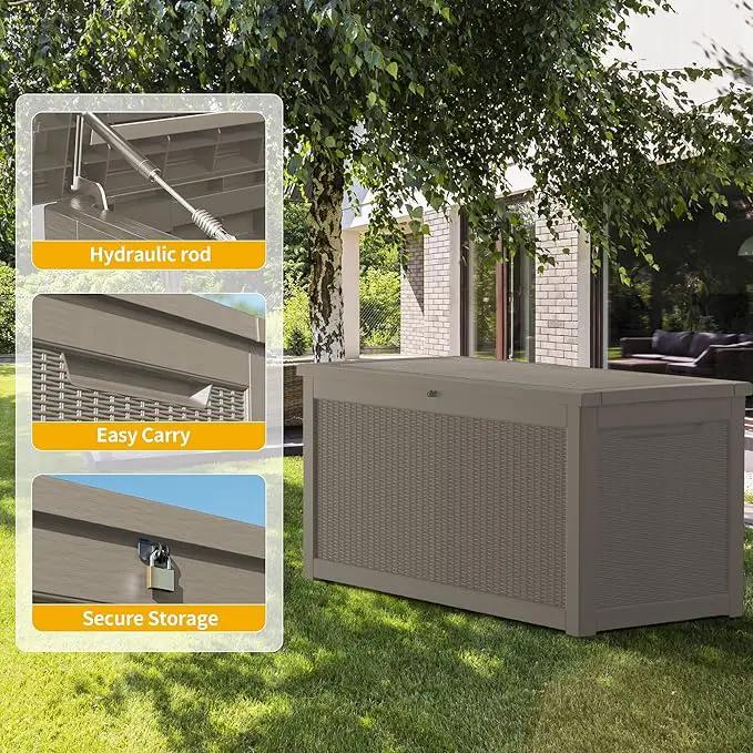 320 Gallon Lockable Resin Deck Box, Waterproof & UV-Resistant Outdoor Storage Box for Outdoor Cushion Storage, Garden Tools & Pool Accessories Storage, Gray by GreenHaven Gardens
