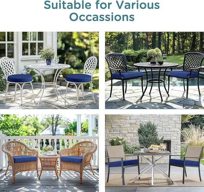 Codi Round Outdoor Chair Cushions 15 Inch, Patio Bistro Cushion Set of 2, Waterproof with Adjustable Straps, Navy 15x15'' by GreenHaven Gardens