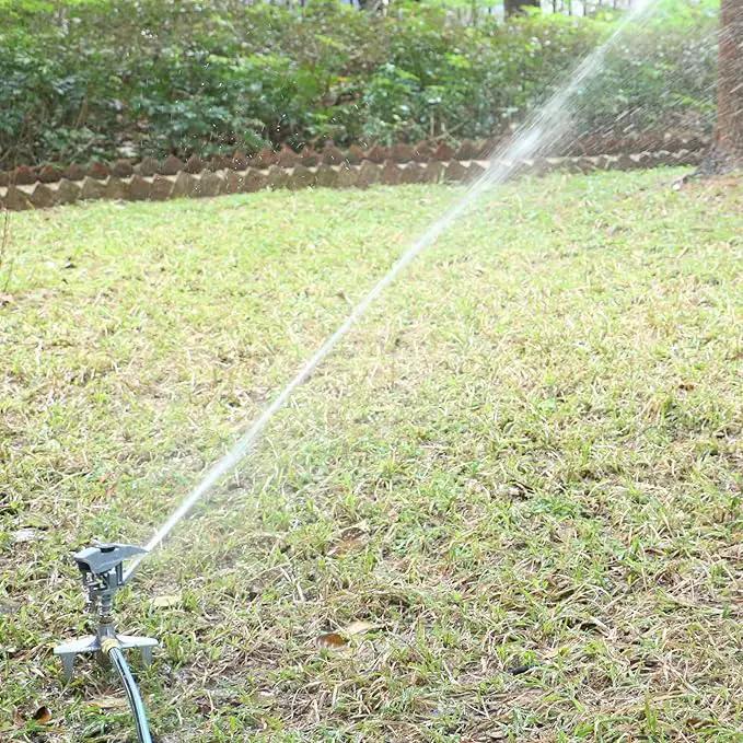 STYDDI Professional Heavy Duty Pulsating Sprinkler on Metal 3-Pronged Step Spike, Metal Pro Adjustable Circular Sprinkler for Large to Extra Large Yard, Areas, Lawn, Coverage up to 8500 Sq.FT by GreenHaven Gardens