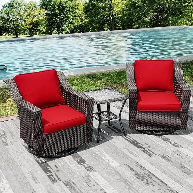 Joyside Wicker Patio Furniture Sets, 3 Pieces Upgraded Large Size Outdoor Furniture with 2 Patio Swivel Chairs and 1 Side Table, Thick Cushions, Wide Armrest by GreenHaven Gardens
