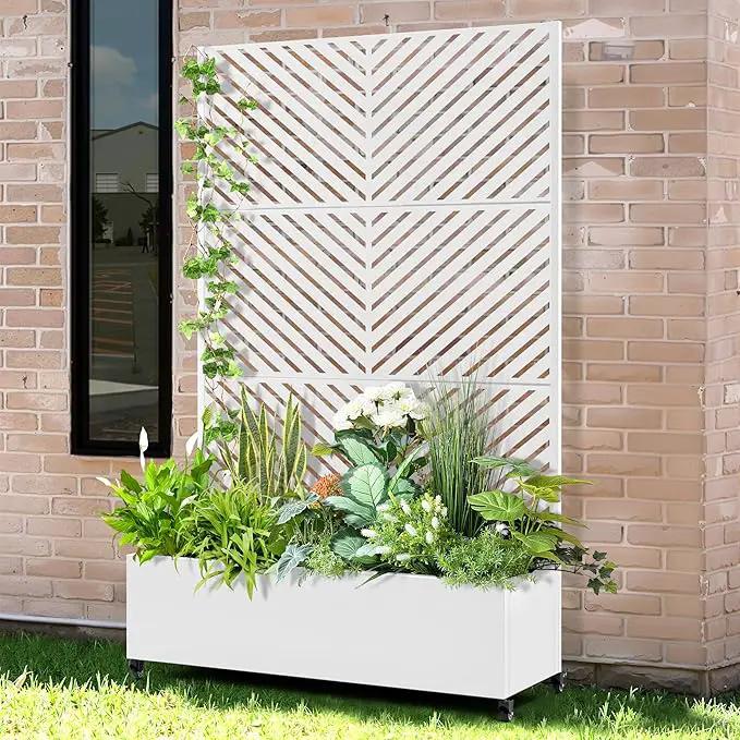 Raised Garden Bed with Trellis and Wheels,73"x47"x16" Metal Raised Garden Bed,White Parallel Metal Planter with Climbing Trellis for Vines & Vegetables by GreenHaven Gardens