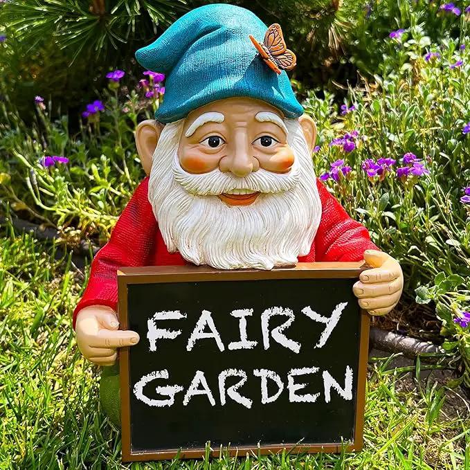 Mood Lab Garden Gnome with Chalkboard Sign - Funny Gnome Statue - 8.7 Inch Tall Lawn Figurine - for Outdoor & House Decor by GreenHaven Gardens