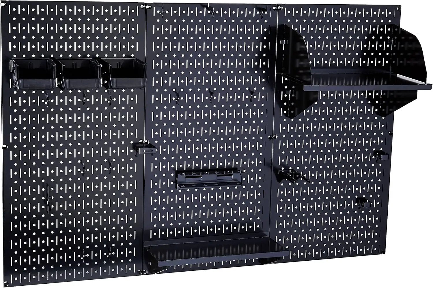 Wall Control Metal Pegboard Organizer 4ft Standard Storage Kit with Tool Board & B Slotted Storage Panel Deluxe Black Hooks by GreenHaven Gardens