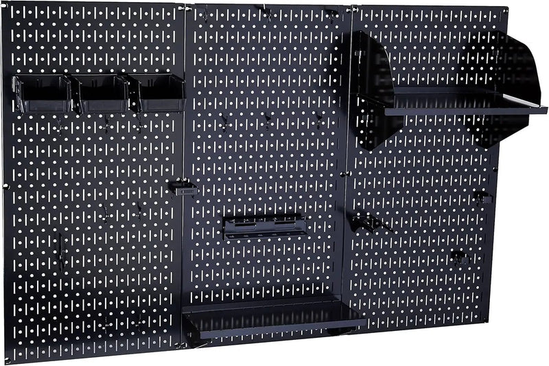 Wall Control Metal Pegboard Organizer 4ft Standard Storage Kit with Tool Board & B Slotted Storage Panel Deluxe Black Hooks by GreenHaven Gardens
