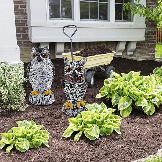 Hausse 2 Pack Fake Owl Decoy Bird Scarecrow Sculpture, Plastic Horned Owl Bird Deterrents with Yellow Claws, Garden Protectors, Large Nature Enemy Pest Repellent for Outdoor Garden Yard by GreenHaven Gardens