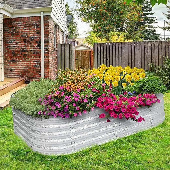 BPS 6-in-1 Metal Raised Garden Bed, 5.5x4 FT Galvanized Planter Raised Beds for Vegetables, Flowers 17'' Extra Tall by GreenHaven Gardens