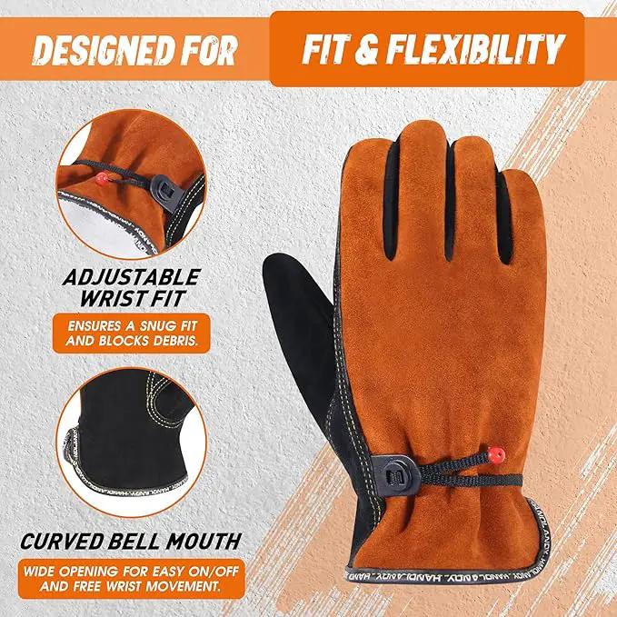 HLDD HANDLANDY Leather Work Gloves for Men & Women, Adjustable Wrist Cowhide Gardening Glove with Reinforced Palm for Driver by GreenHaven Gardens