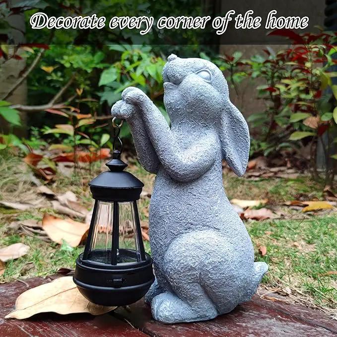 Rabbit Solar Garden Outdoor Statues,Resin Rabbit Figurine Decorations with Solar Lights Lantern, Outdoor Rabbit Art Decor for Lawn,Yard, Unique Housewarming Gift for Garden Home by GreenHaven Gardens
