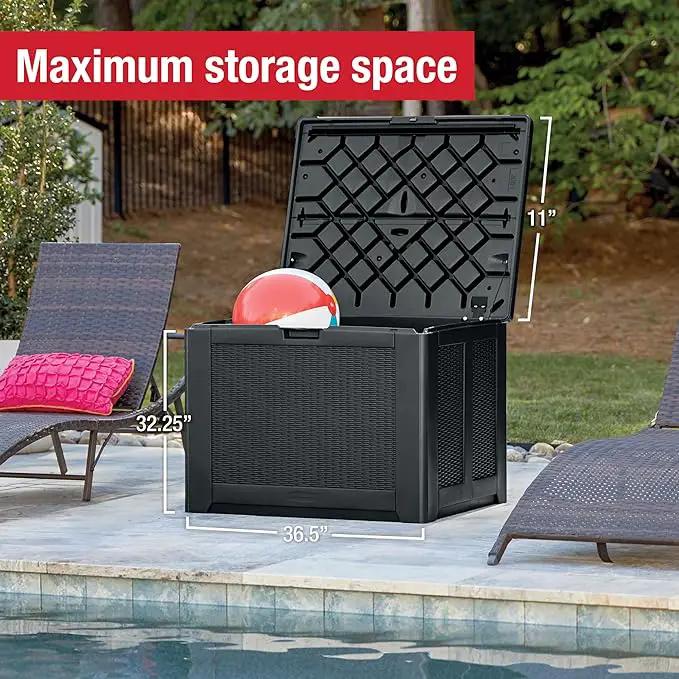 Rubbermaid Medium Resin Outdoor Storage Deck Box (74 Gal), Weather Resistant, Black, Deck Organization for Home/Backyard/Pool Chemicals/Toys/Garden Tools/Porch/Patio Cushions by GreenHaven Gardens