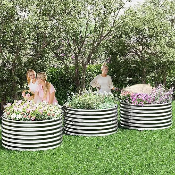 3 Pack 2x2FT Round Galvanized Raised Garden Bed Outdoor,Metal Garden Bed for Vegetables,Steel Raised Beds for Gardening,Above Ground Garden Box for Flower by GreenHaven Gardens