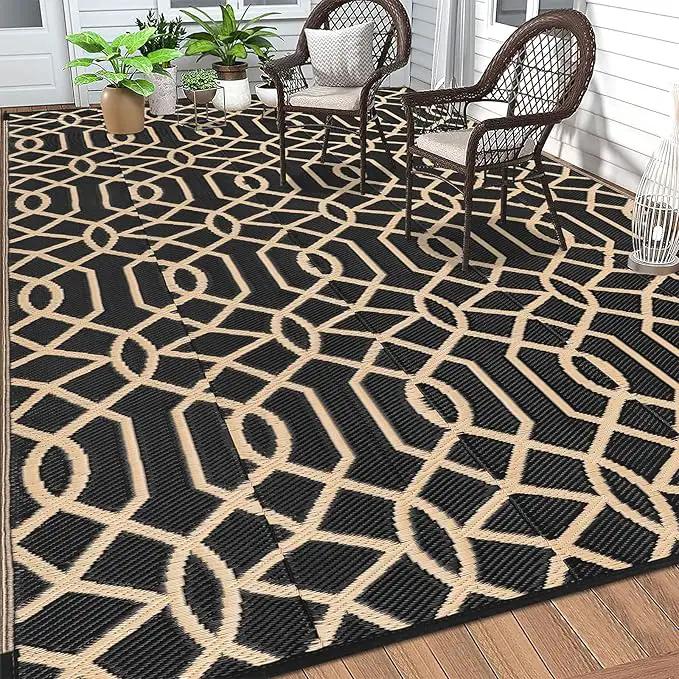 HEBE Outdoor Rug Waterproof 6x9, Reversible Plastic Straw Rug RV Camping Rug, Indoor Outdoor Patio Mat Clearance, Outside Carpet for Porch,Deck,Camper,Balcony,Backyard,Picnic by GreenHaven Gardens